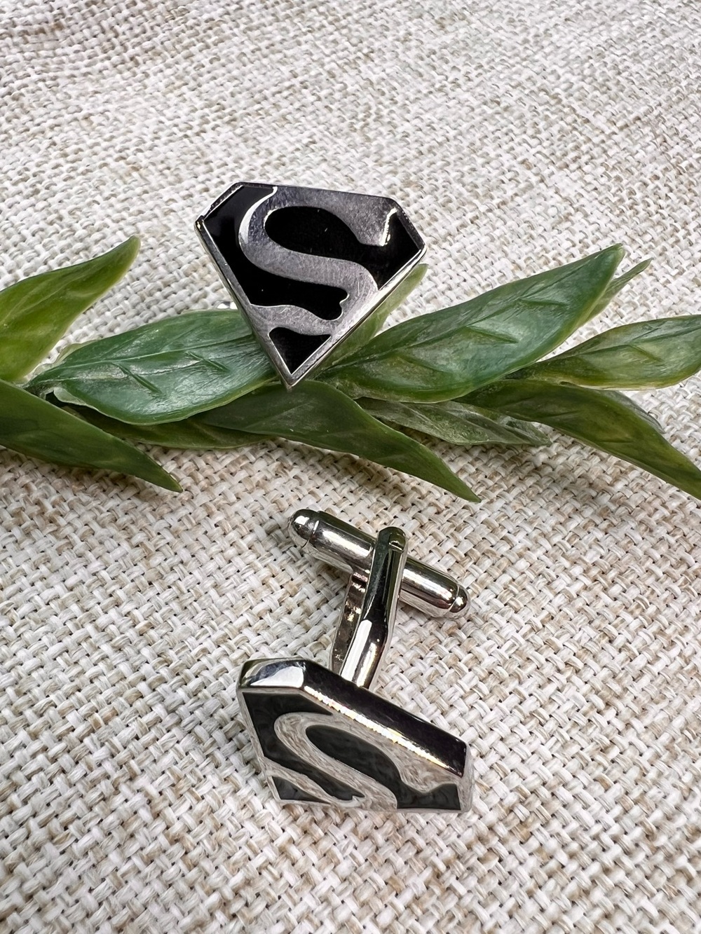 Silver and Black Superman Super Hero Cufflinks | Minimalist Business Casual